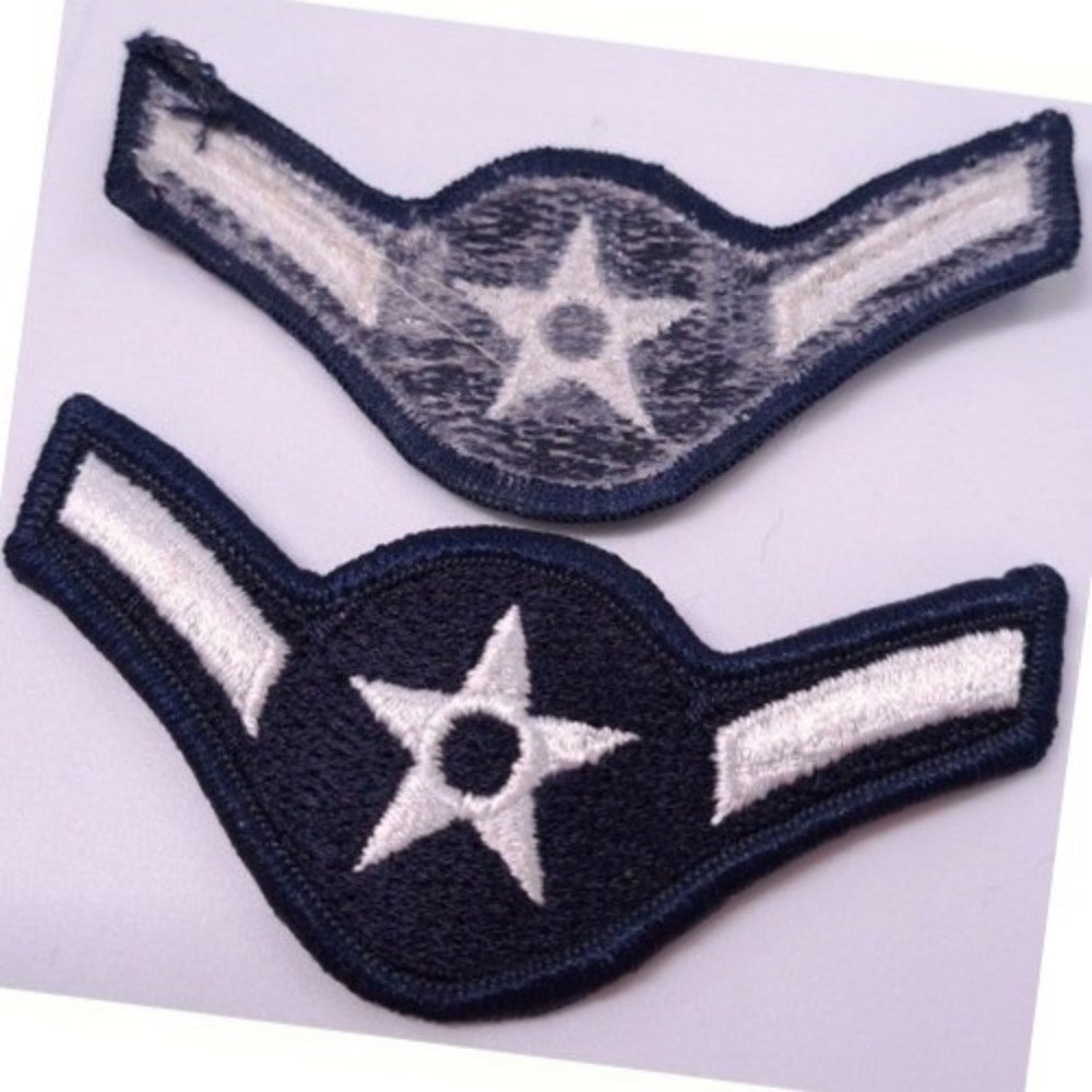 US Air Force Airman Rank Patch Enlisted E2 4" Blue Silver Star Chevron Stripe
